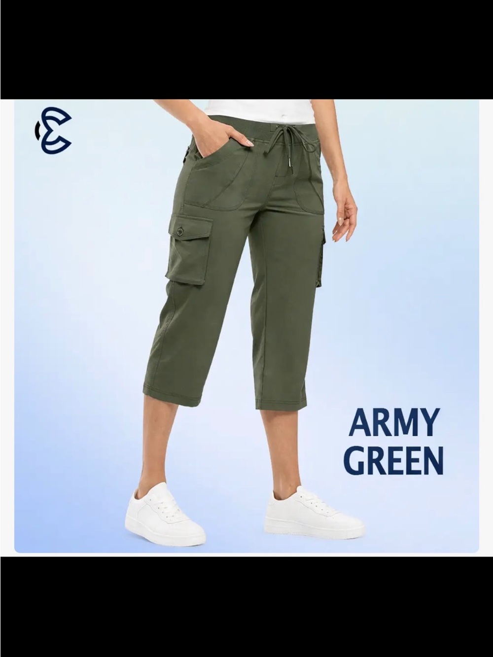 Women's Army Green Cargo Capri Pants